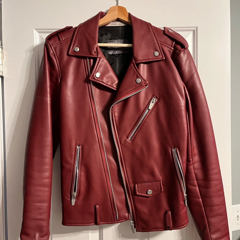 Zara Man XS Red Leather Jacket